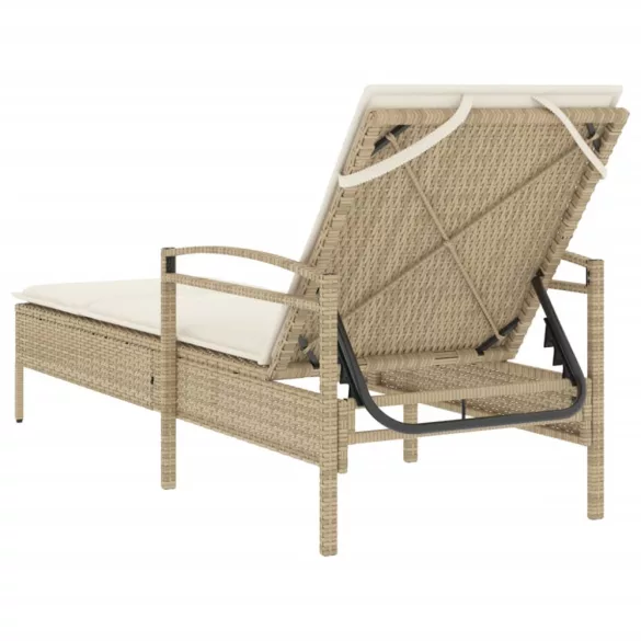 bézs polyrattan napozóágy párnával 63x200x81 cm