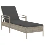 világosszürke polyrattan napozóágy párnával 63x200x81 cm