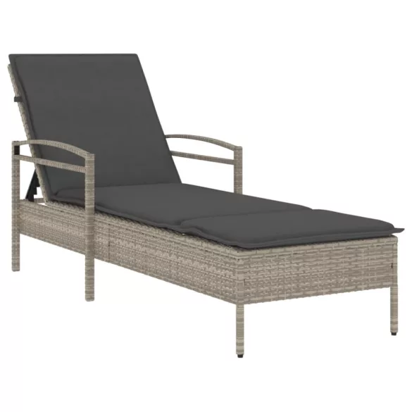világosszürke polyrattan napozóágy párnával 63x200x81 cm