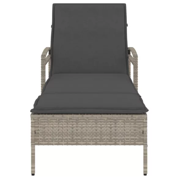 világosszürke polyrattan napozóágy párnával 63x200x81 cm