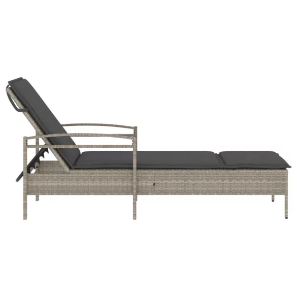 világosszürke polyrattan napozóágy párnával 63x200x81 cm