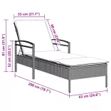 világosszürke polyrattan napozóágy párnával 63x200x81 cm