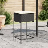 2 db fekete polyrattan kerti bárszék párnával