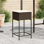 2 db barna polyrattan kerti bárszék párnával