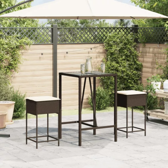 2 db barna polyrattan kerti bárszék párnával