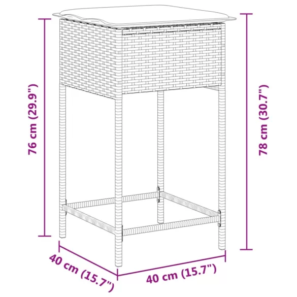 2 db barna polyrattan kerti bárszék párnával