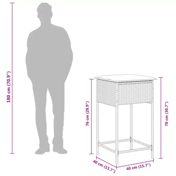 2 db barna polyrattan kerti bárszék párnával