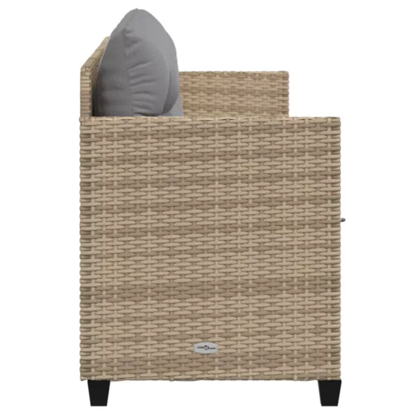 bézs polyrattan napozóágy párnával