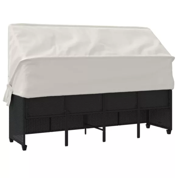 fekete polyrattan napozóágy tetővel és párnával