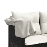fekete polyrattan napozóágy tetővel és párnával