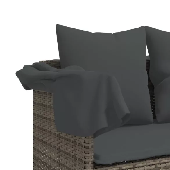 szürke polyrattan napozóágy párnával