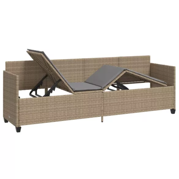 bézs polyrattan napozóágy párnával