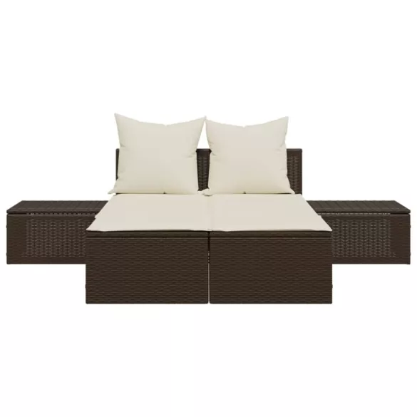 barna polyrattan dupla napozóágy párnával