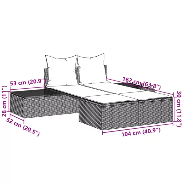bézs polyrattan dupla napozóágy párnával