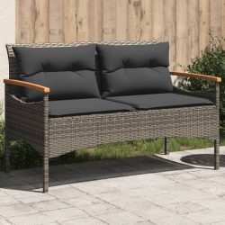 szürke polyrattan kerti pad párnával 116 x 62,5 x 74