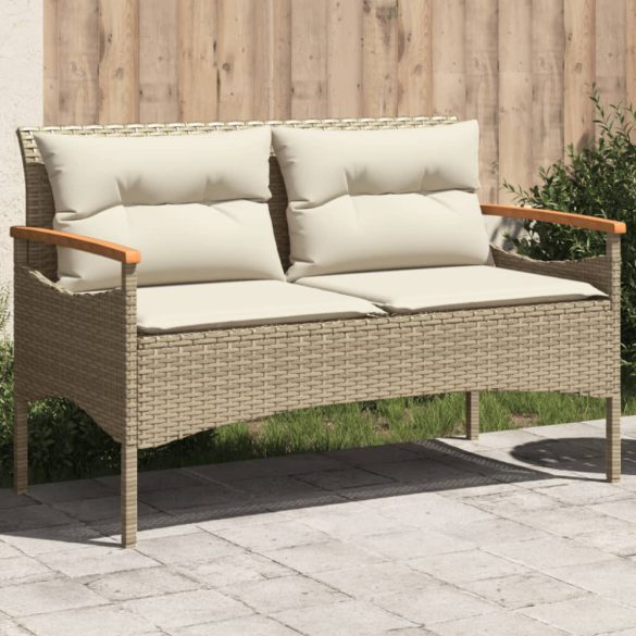 bézs polyrattan kerti pad párnával 116 x 62,5 x 74