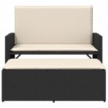 fekete polyrattan kerti pad párnákkal és lábtartóval