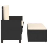 fekete polyrattan kerti pad párnákkal és lábtartóval