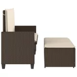 barna polyrattan kerti pad párnákkal és lábtartóval