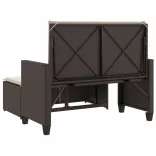 barna polyrattan kerti pad párnákkal és lábtartóval