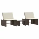 2 db barna polyrattan napozóágy asztallal