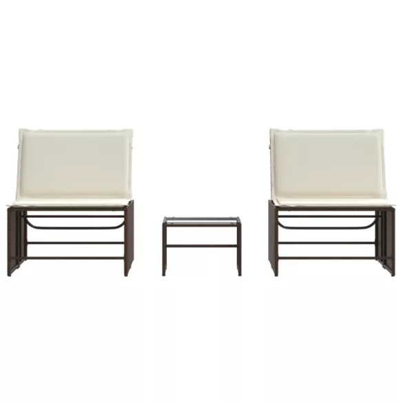 2 db barna polyrattan napozóágy asztallal