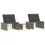 2 db szürke polyrattan napozóágy asztallal