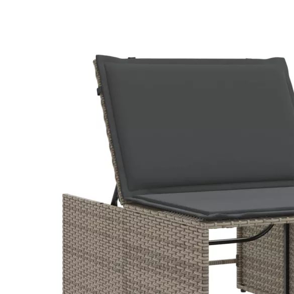 2 db szürke polyrattan napozóágy asztallal