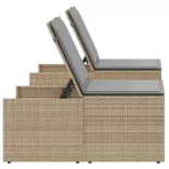 2 db bézs polyrattan napozóágy asztallal