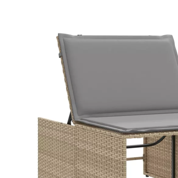 2 db bézs polyrattan napozóágy asztallal