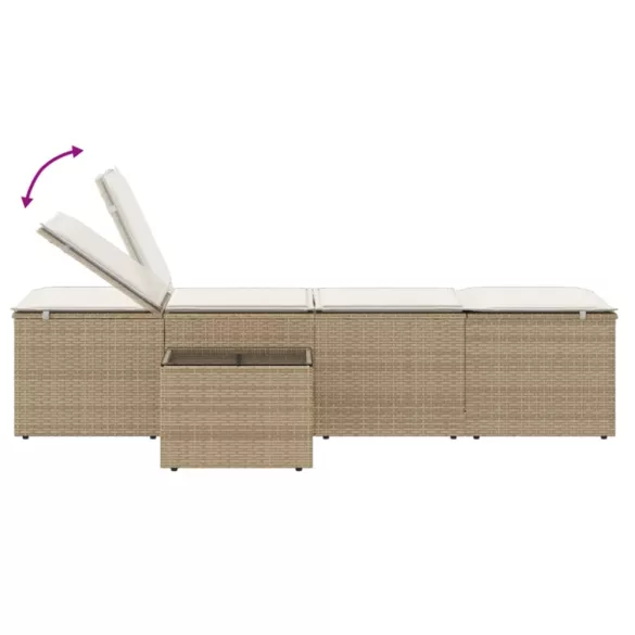 2 db bézs polyrattan napozóágy asztallal