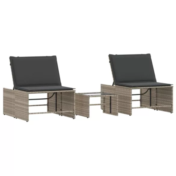 2 db világosszürke polyrattan napozóágy asztallal