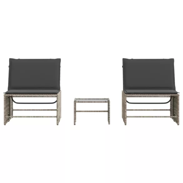 2 db világosszürke polyrattan napozóágy asztallal