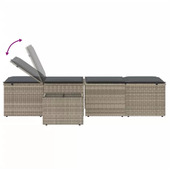 2 db világosszürke polyrattan napozóágy asztallal