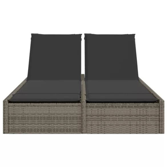 szürke polyrattan dupla napozóágy párnával