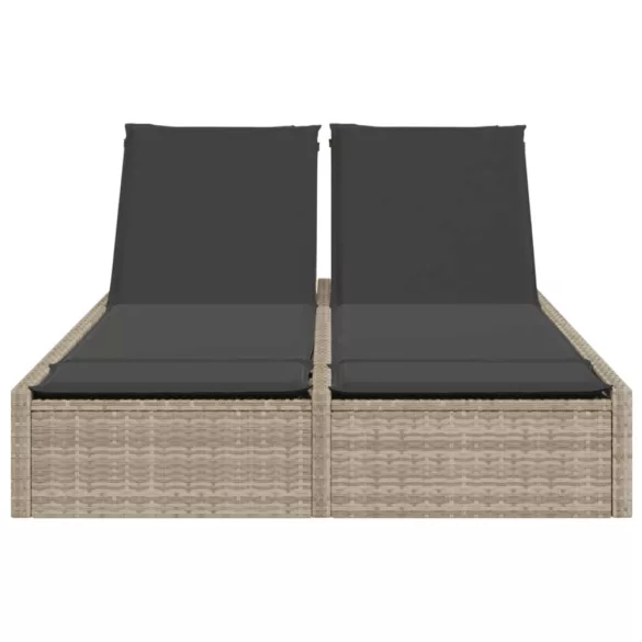 világosszürke polyrattan dupla napozóágy párnával