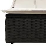 fekete polyrattan dupla napozóágy tetővel és párnával