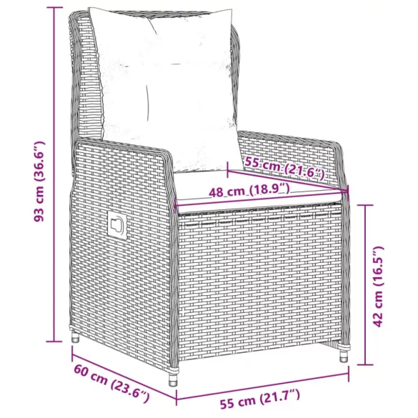 2 db fekete polyrattan dönthető kerti szék
