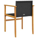 2 db fekete polyrattan és tömör fa kerti szék