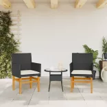 2 db fekete polyrattan és tömör fa kerti szék párnával