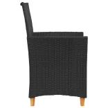 2 db fekete polyrattan és tömör fa kerti szék párnával