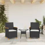 2 db fekete polyrattan és tömör fa kerti szék párnával