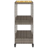 3 szintes szürke polyrattan és tömör akácfa zsúrkocsi