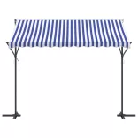 kék-fehér szövet és acél szabadon álló napellenző 300 x 300 cm