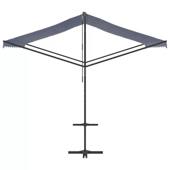 kék-fehér szövet és acél szabadon álló napellenző 300 x 300 cm