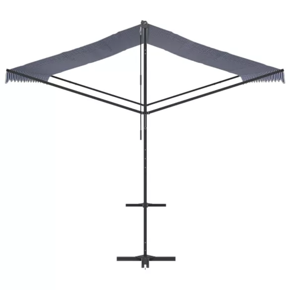 kék-fehér szövet és acél szabadon álló napellenző 400 x 300 cm