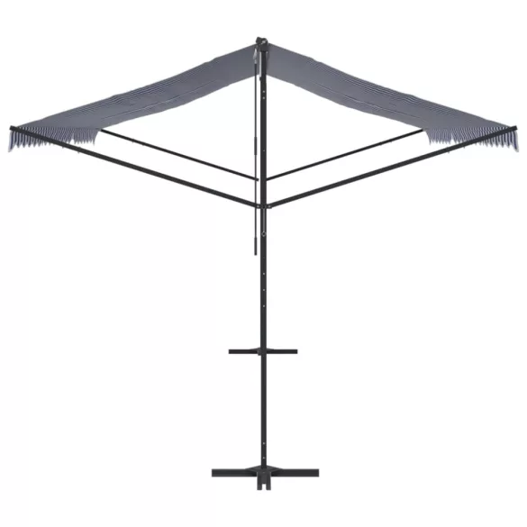 kék-fehér szövet és acél szabadon álló napellenző 500 x 300 cm