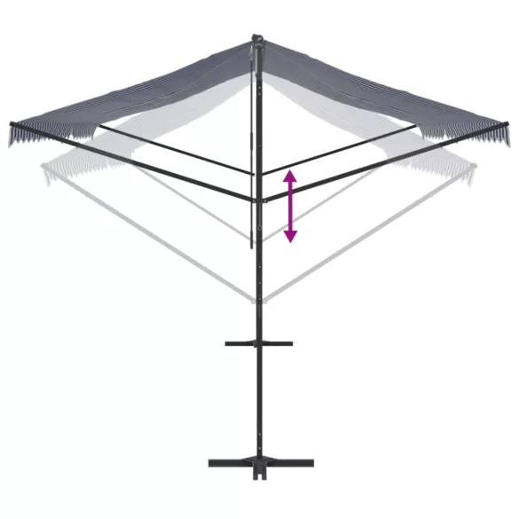 kék-fehér szövet és acél szabadon álló napellenző 500 x 300 cm