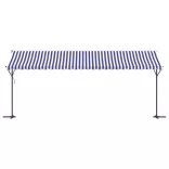 kék-fehér szövet és acél szabadon álló napellenző 600 x 300 cm