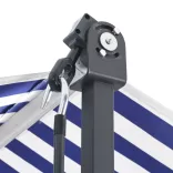 kék-fehér szövet és acél szabadon álló napellenző 600 x 300 cm